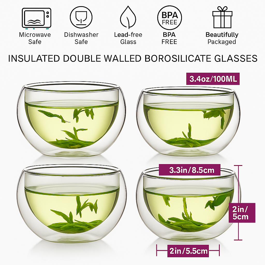 Double Wall Glass Tea Cup (Set of 4)
